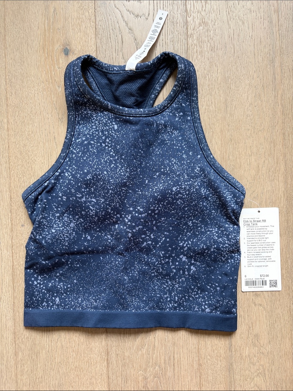 Ebb to street cropped racerback tank distorted noise mineral blue/pastel blue
